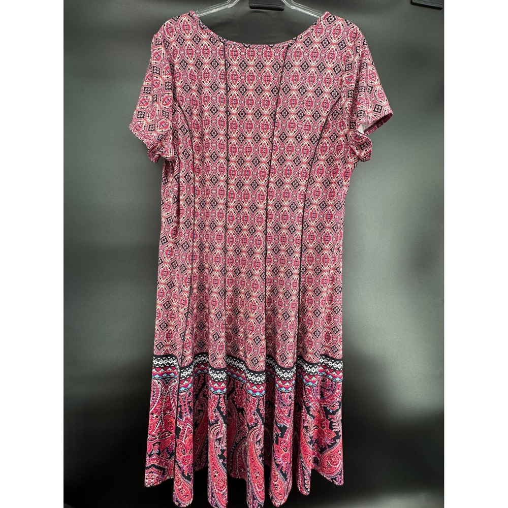 Sami & Jo Plus Womens 2X Red Paisley Medallion Print Short Sleeve A-Line Dress